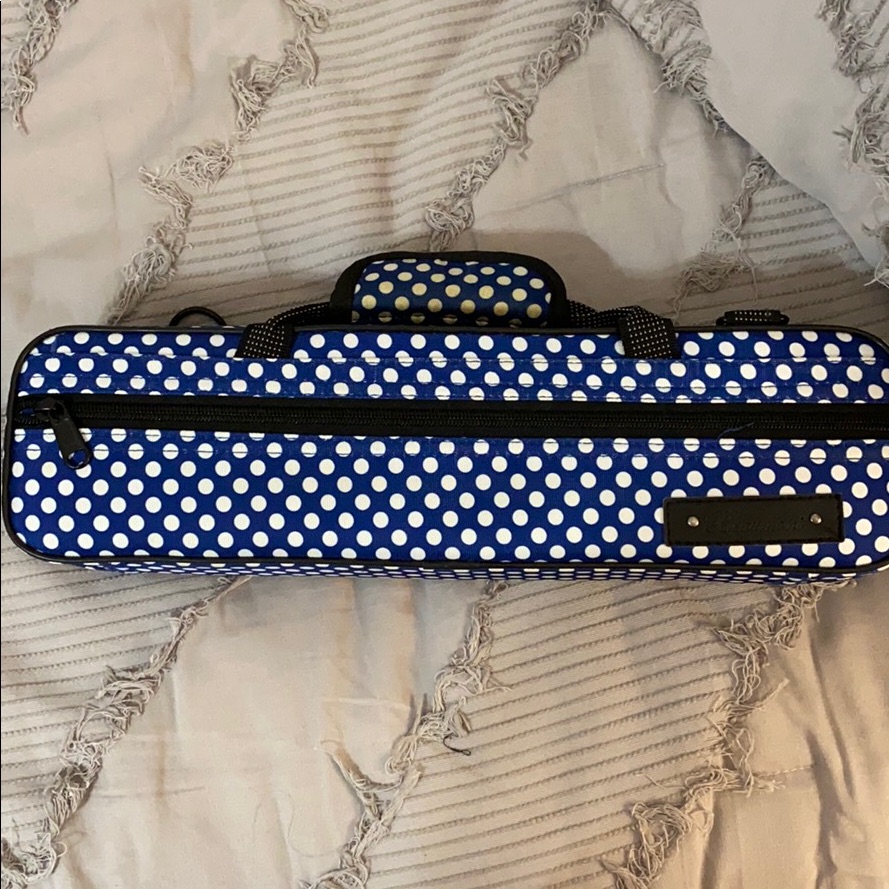 Beaumont Flute Case Blue With White Poke A Dots.